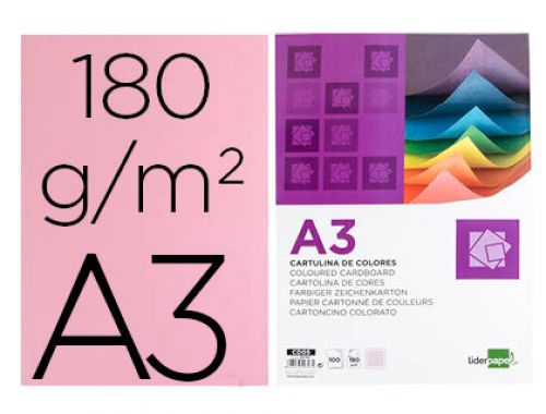 Cartolina liderpapel din a3 180 gr rosa pack de 100 unidades , Liderpapel , 29707 , 8423473297074